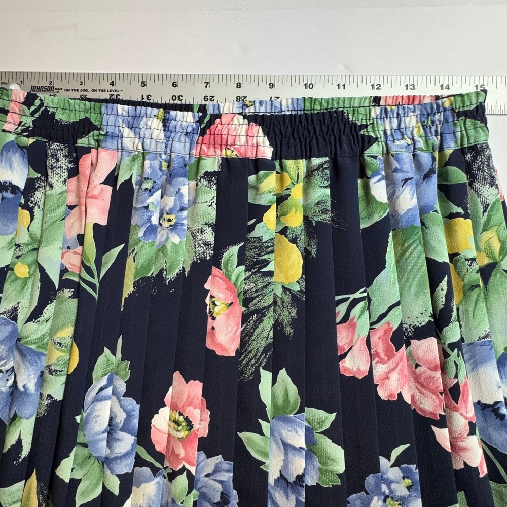 Alfred Dunner Floral Pleated Midi Skirt Womens 12P Navy Blue Pink Elastic Waist - Picture 5 of 9